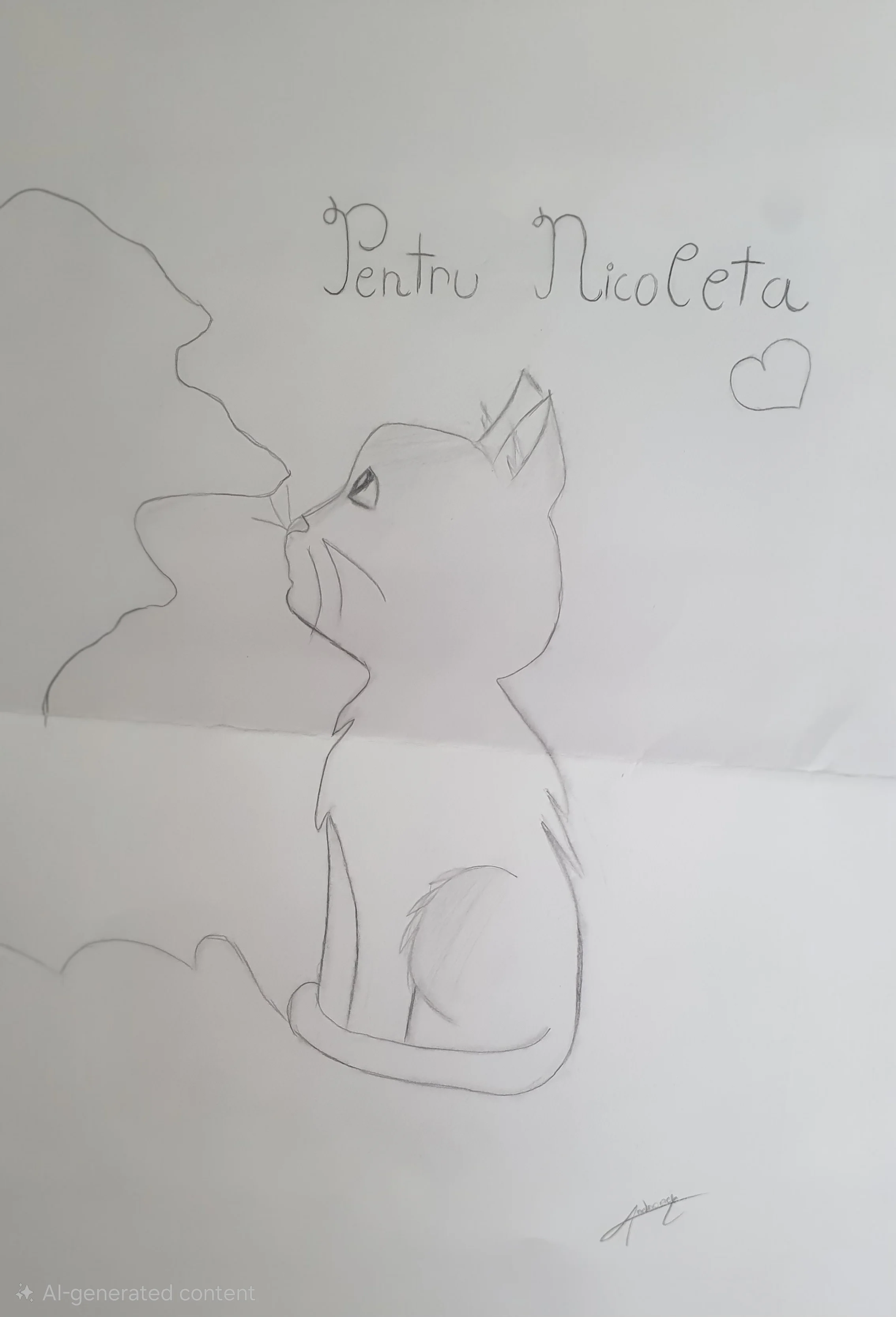 Desen de la un copil: pisică, „Pentru Nicoleta"