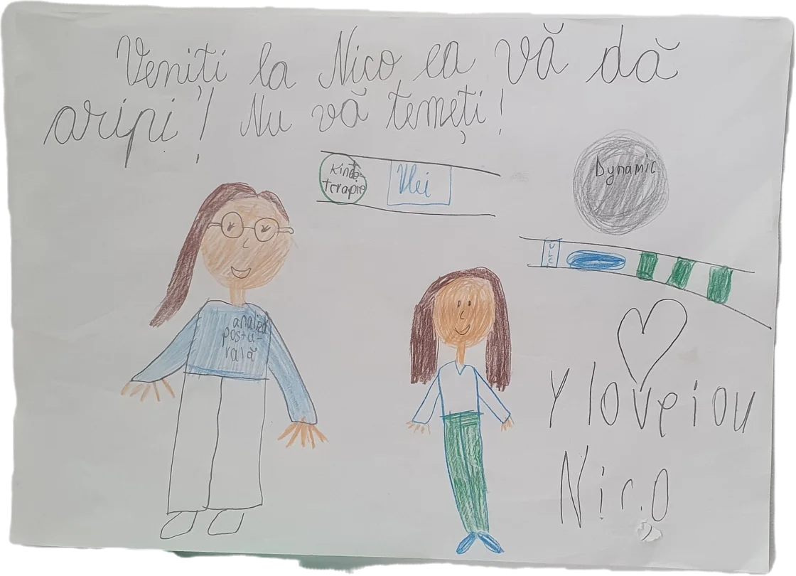 Desen de la un copil: „Veniți la Nico că vă dă aripi"